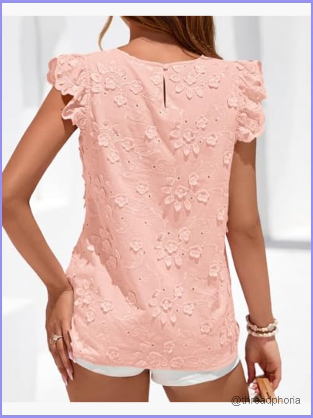 Women's Lace Ruffle Cap Sleeve Blouse Dressy Casual Boho Embroidered Top - Picture 3 of 7